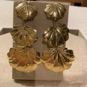Estate Yellow Gold toned Lily Pad Motif Earrings
